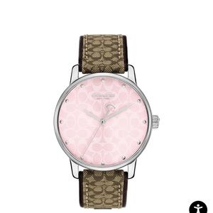 Coach Women's Watch with Pink Dial and Brown Strap
